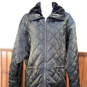 Women's Metropolitan New York 10001 Quilted Brown Metallic Coat Faux Fur M